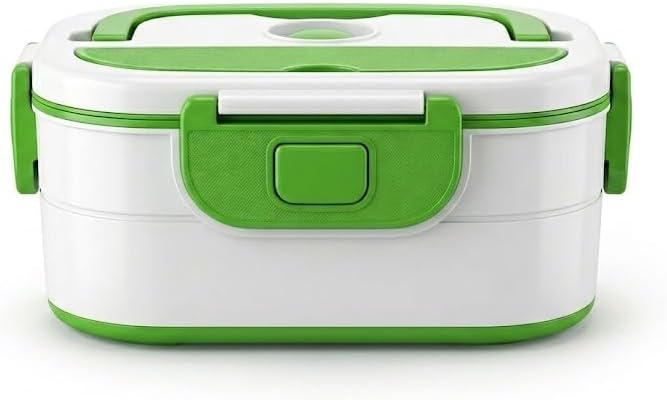 VELIN Mumma's LIFE Electric Lunch Box Food Warmer for Office, School & Travel | Leak-Resistant Lid & Removable Food Container | Reheats Homemade Meals | White & Green